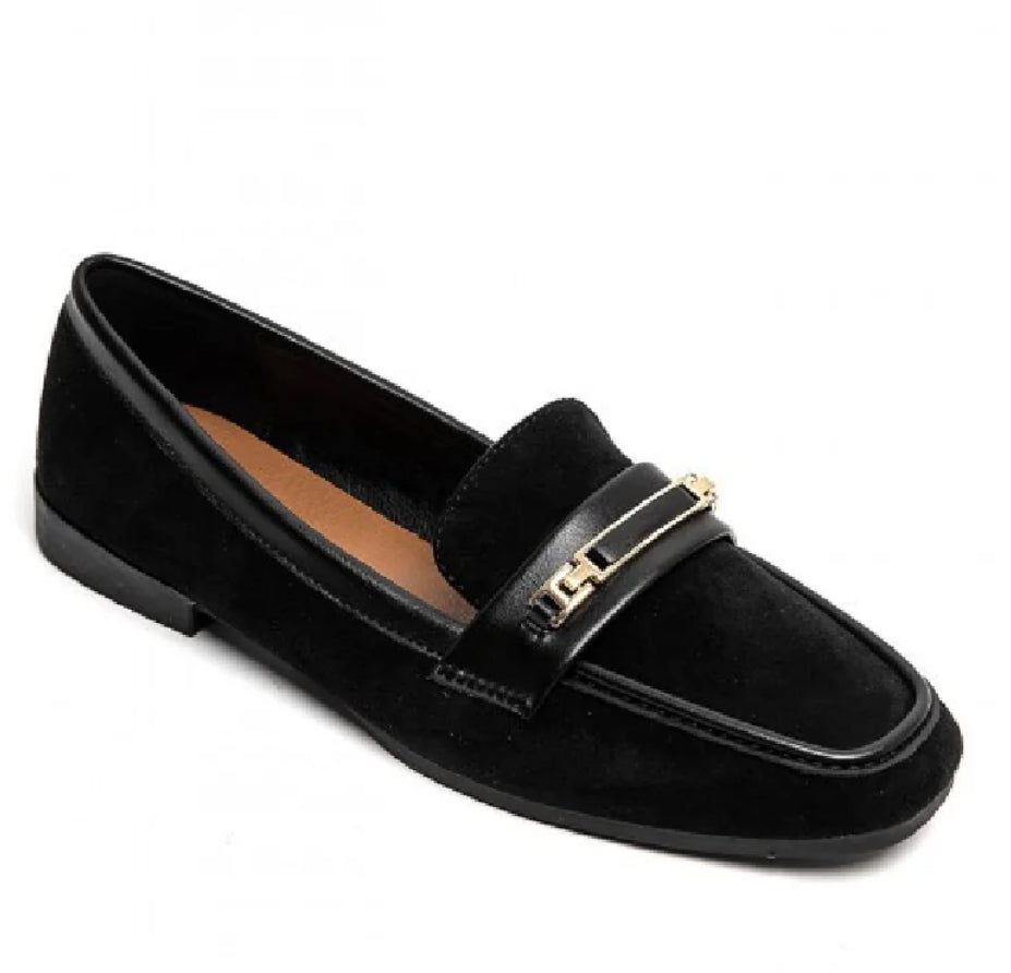 Black Suede Gold Detail Slip On Loafer