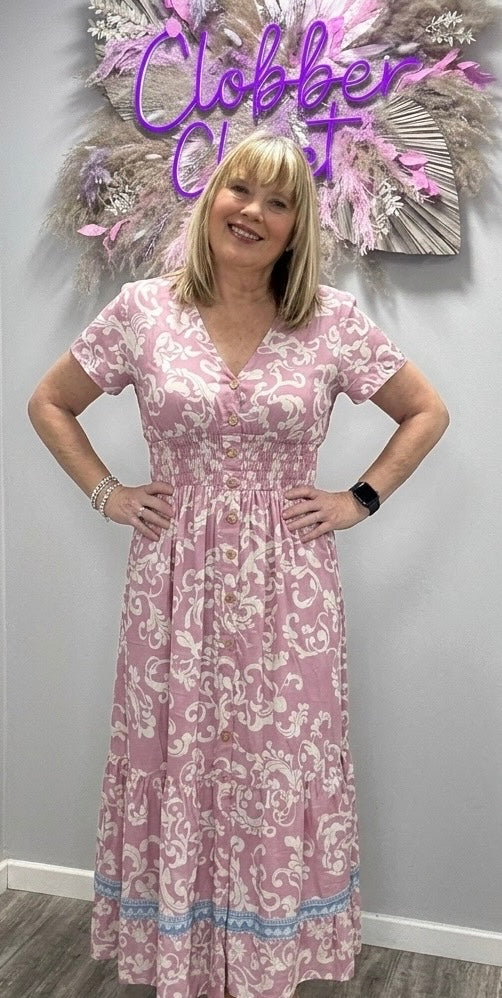 Retro V Neck Floral Maxi Dress