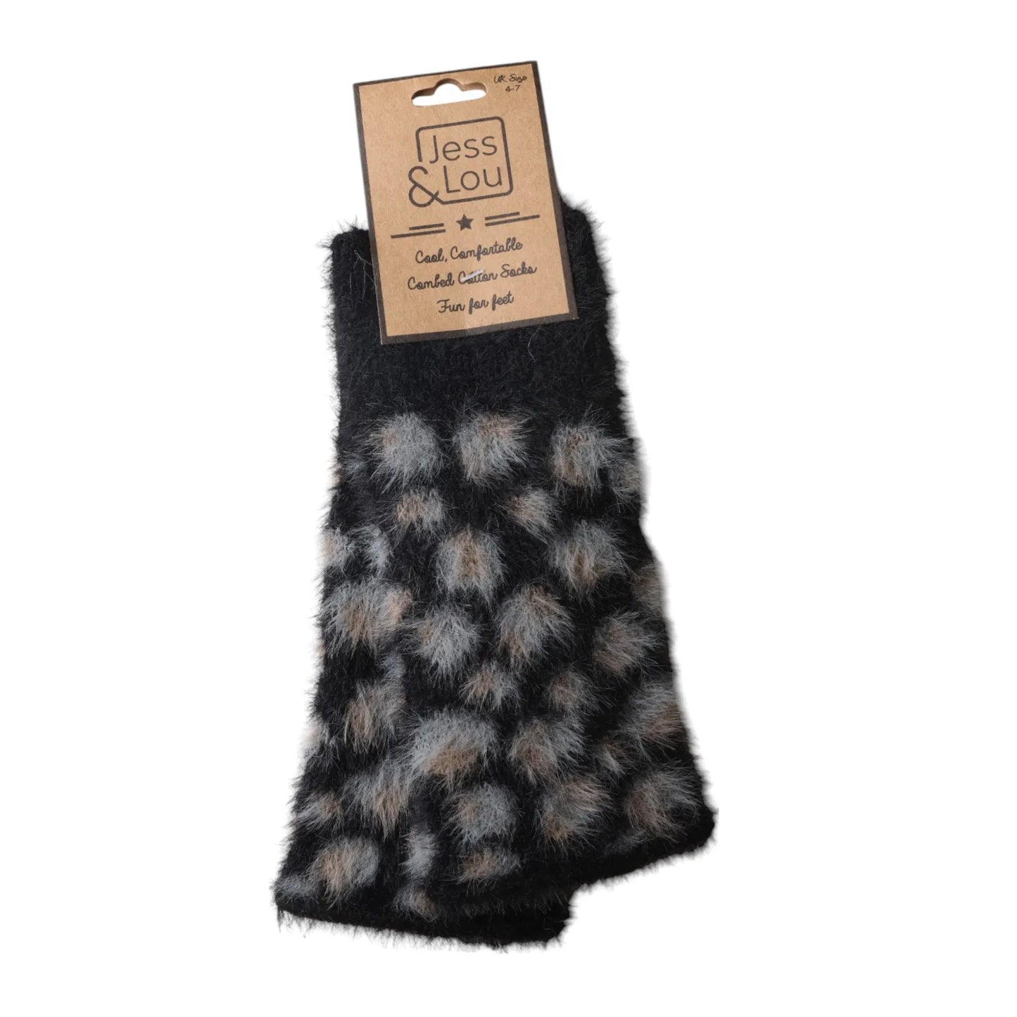 Jess & Lou Leopard Fluffy Knit Fingerless Gloves