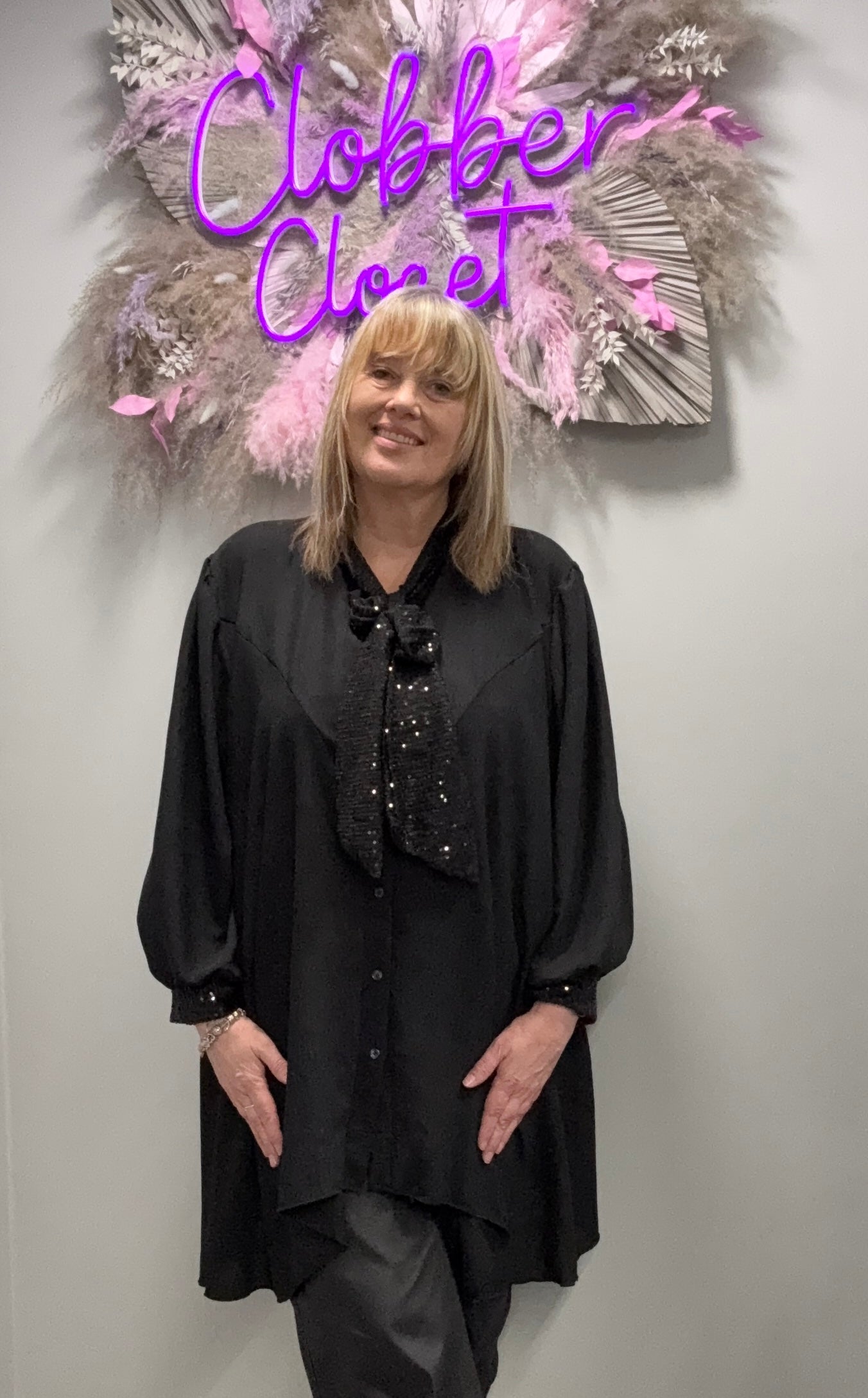 Plus Size Sequin Pussybow Blouse - Plain Cuff