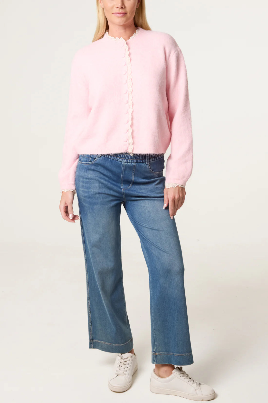Broderie Anglaise Trim Knit Cardigan