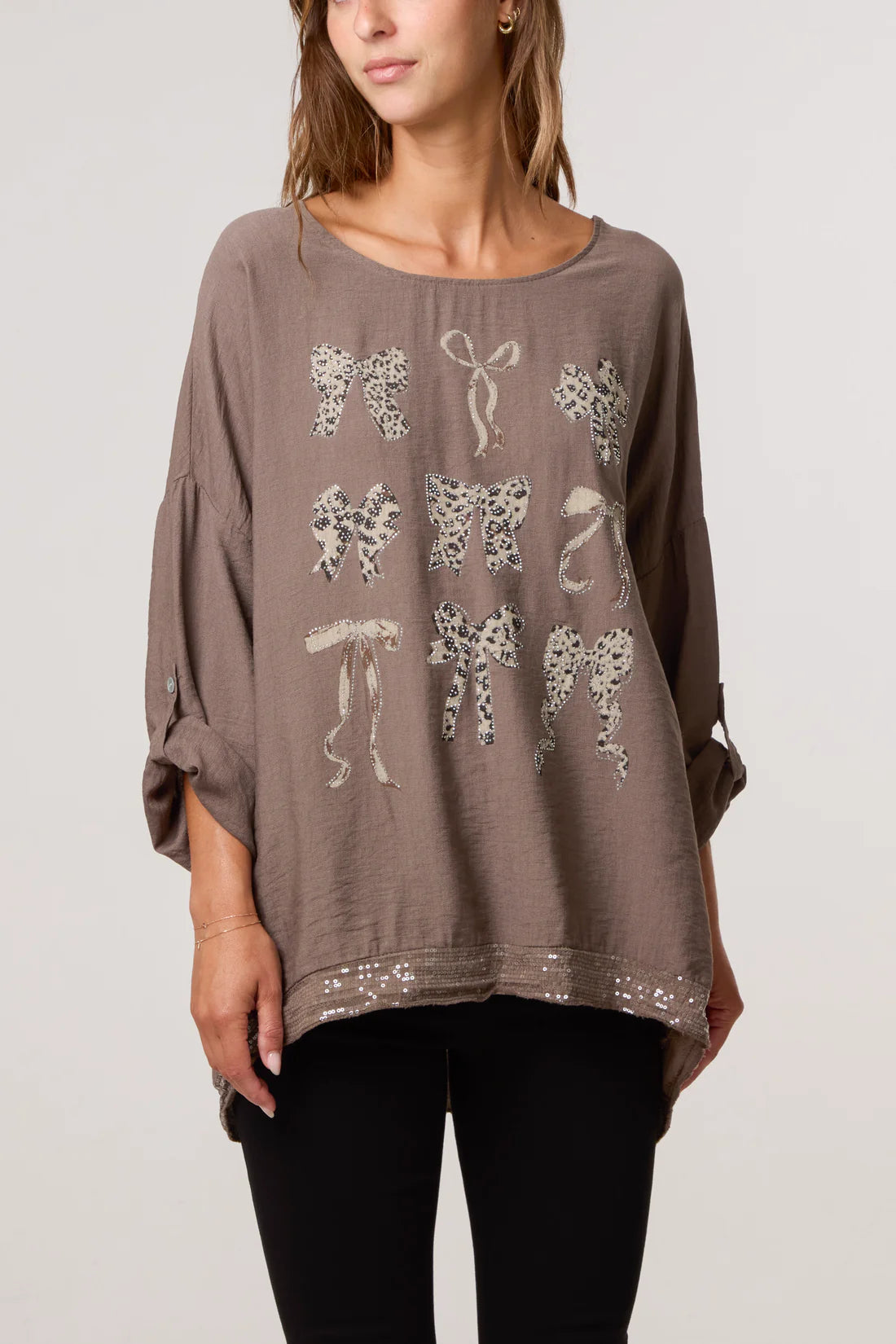 Diamante Animal Bows Long Sleeve Top