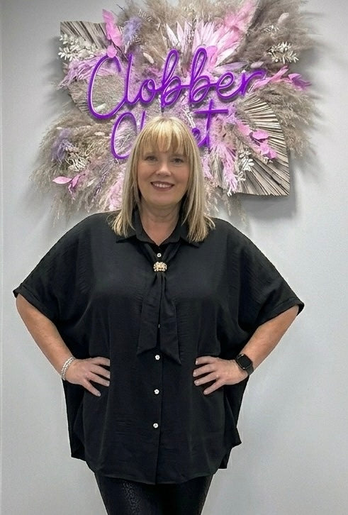 Plus Size Tie Neck Button Front Blouse