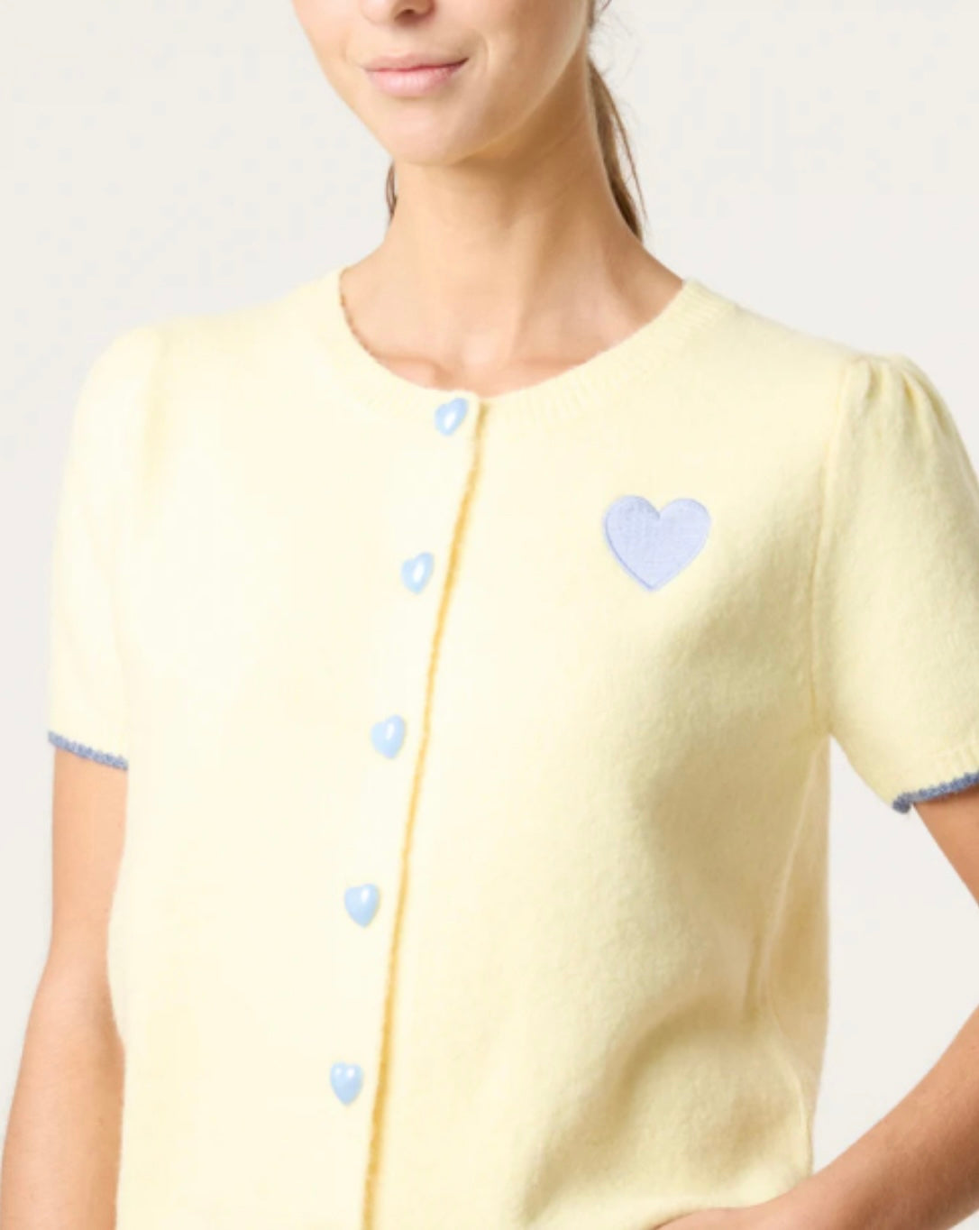 Heart Button Embroidered Wool Cardigan