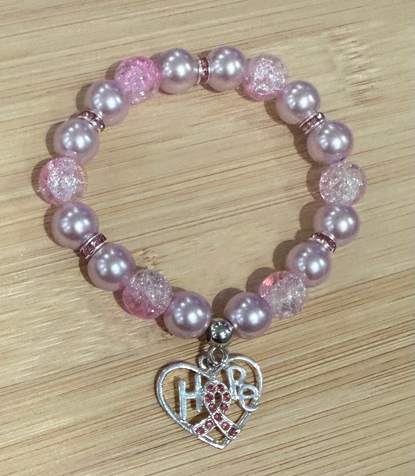 Handmade Breast Cancer Hope Pink Stretch Bracelet