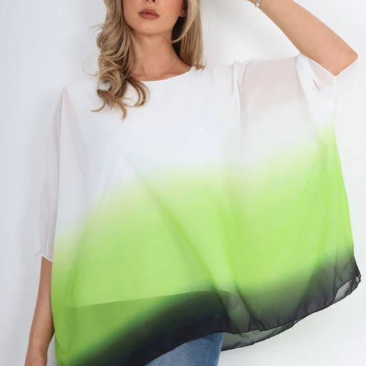Cherie Tie Dye Chiffon Kimono Top -  Lime Green