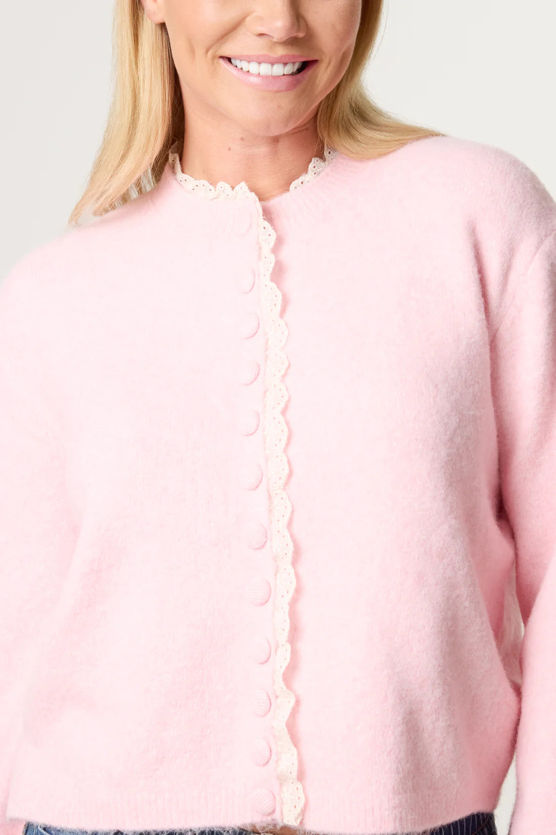Broderie Anglaise Trim Knit Cardigan