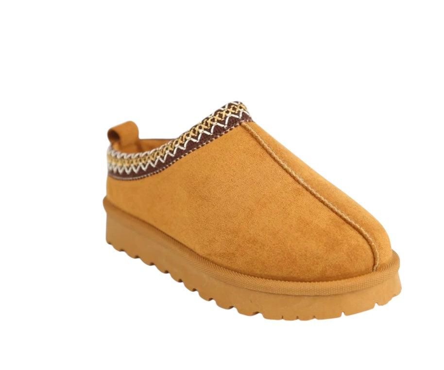 Faux Suede Embroider Aztec Detail Cozy Fluffy Slipper Boots