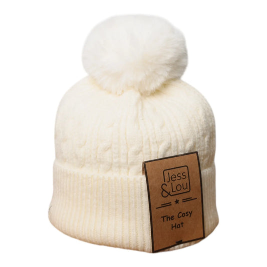 Jess & Lou Cream Cable Bobble Hat