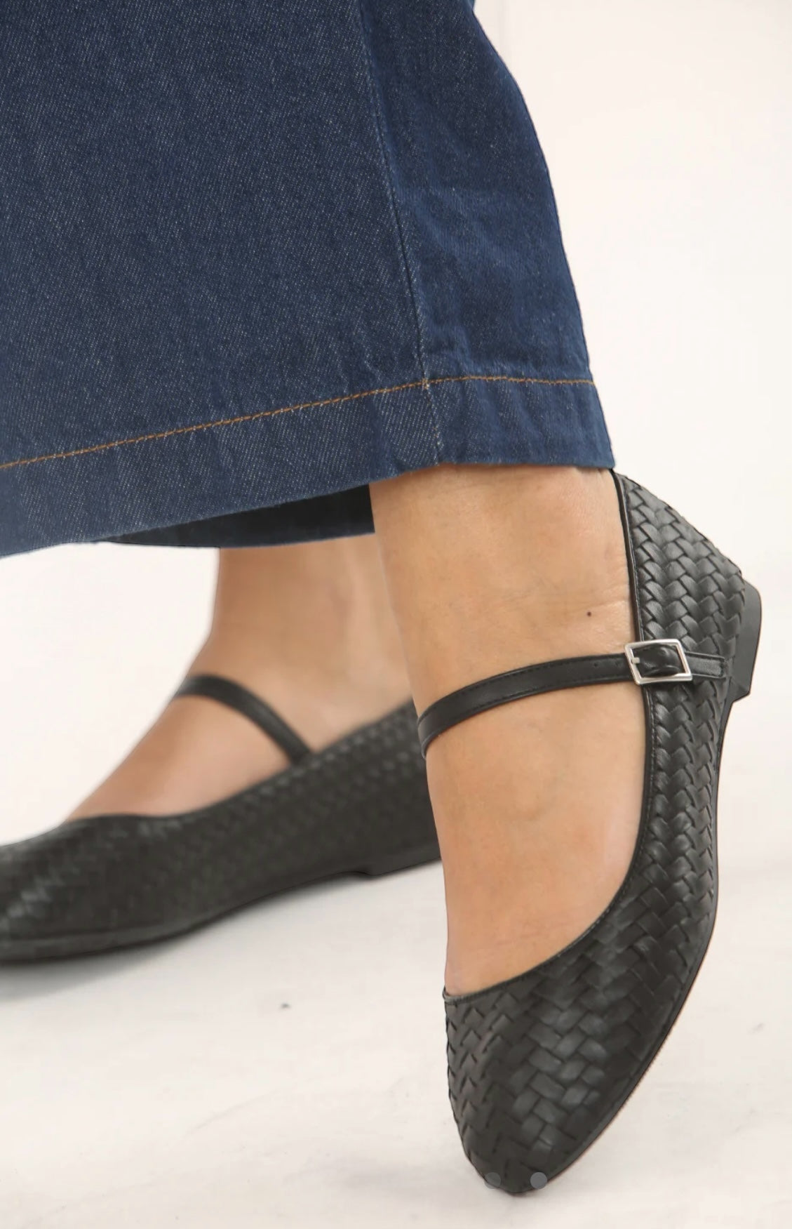 Black Woven Mary Jane Ballet Shoes