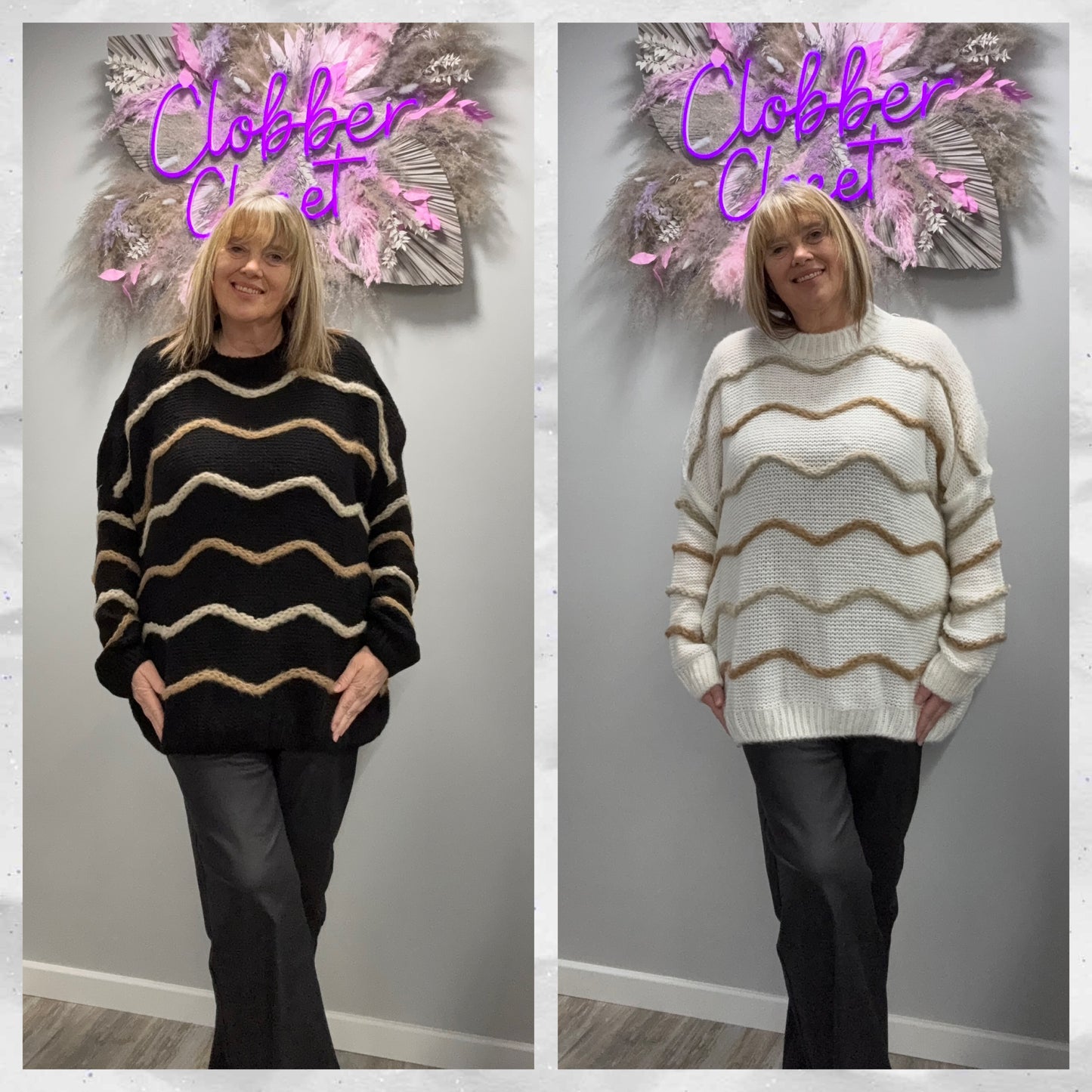 Plus Size Knitted Jumper with Wave Stripe Pattern