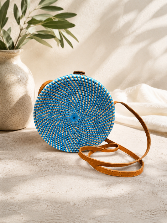 The Bail Collection - 
Blue Rattan Cross Body/Shoulder Bag
