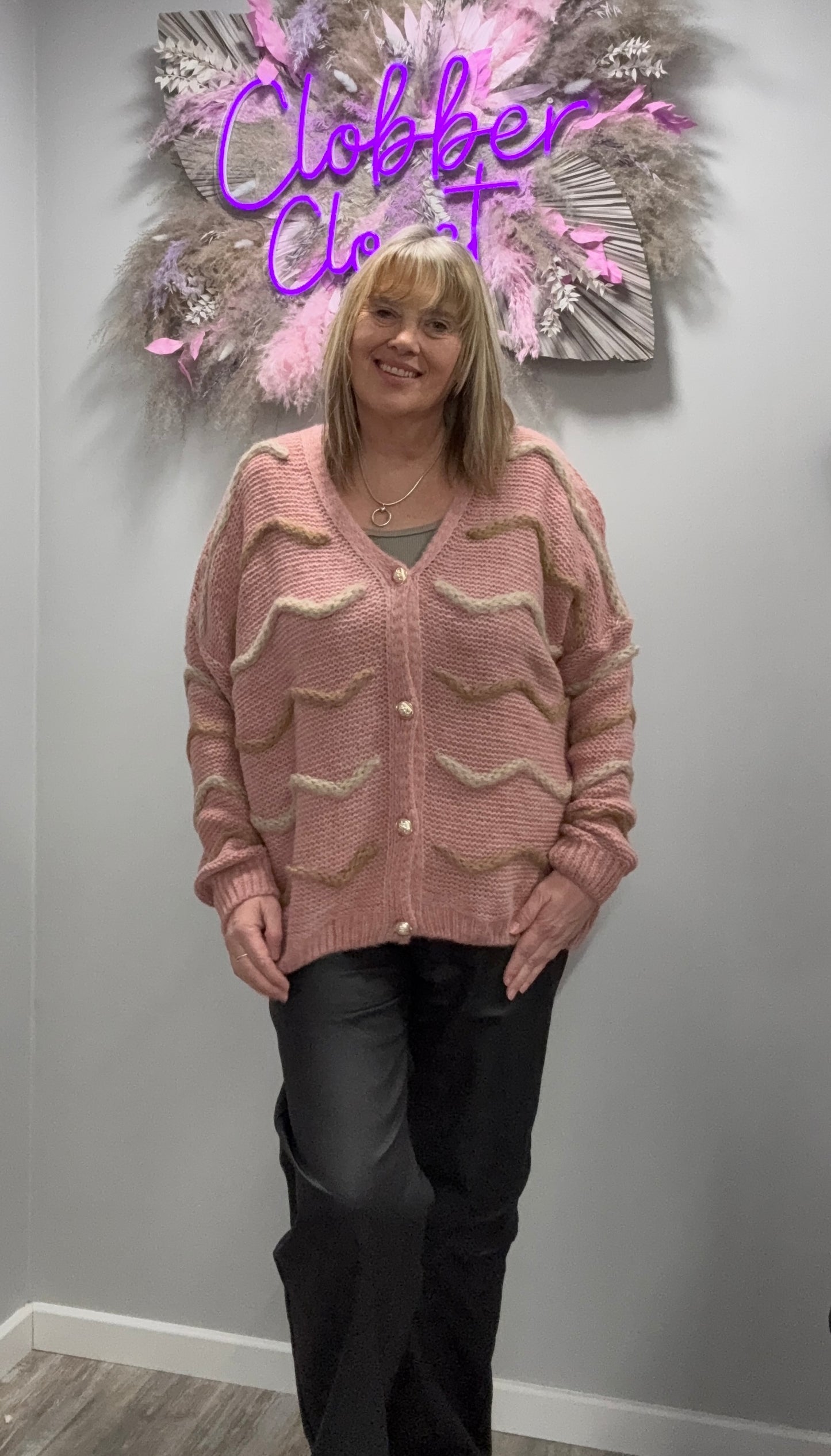 Plus Size Chunky Knit Striped Cardigan with Button Front