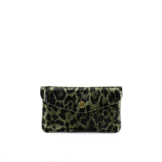 Green Leather Leopard Print Purse