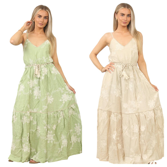 Cami Embroidered Tie Up Maxi Dress
