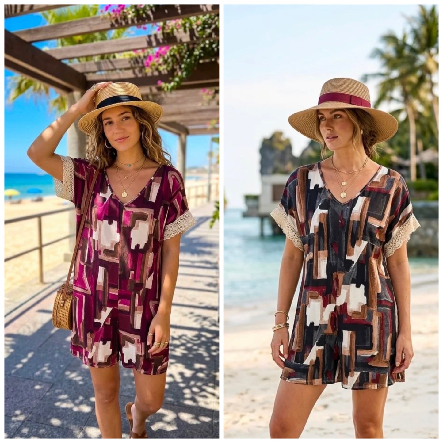 Lila Abstract Geometric Print Playsuit
