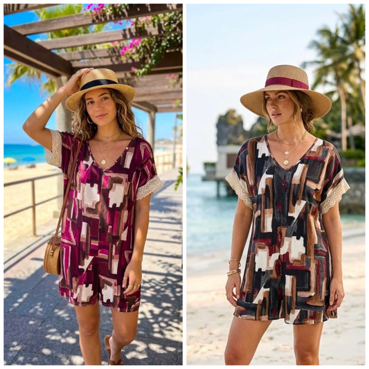 Lila Abstract Geometric Print Playsuit