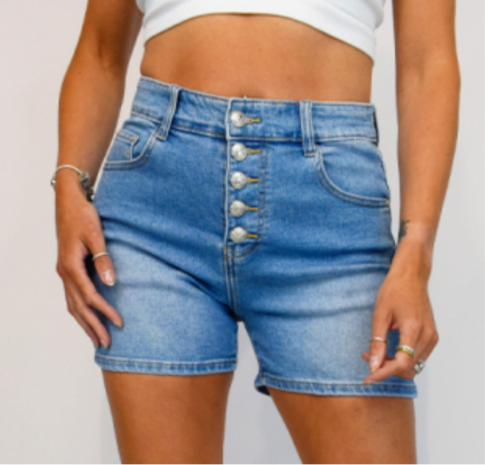 Voggo Button Front Denim Shorts