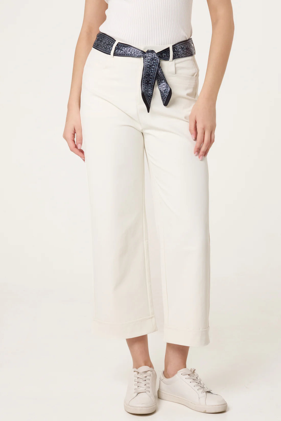Scarf Belt Straight Leg Trousers