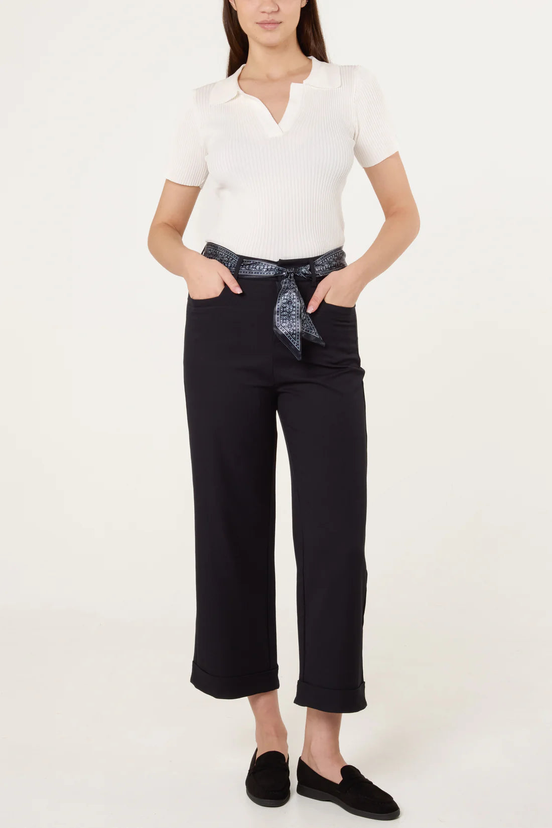 Scarf Belt Straight Leg Trousers