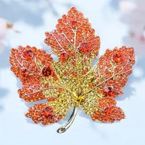 Jewelled Maple Leaf Brooch