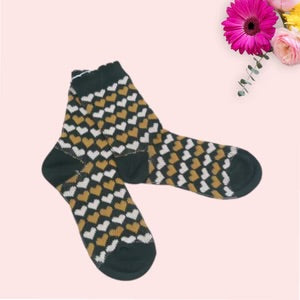 Heart Pattern Socks - Mustard and Green