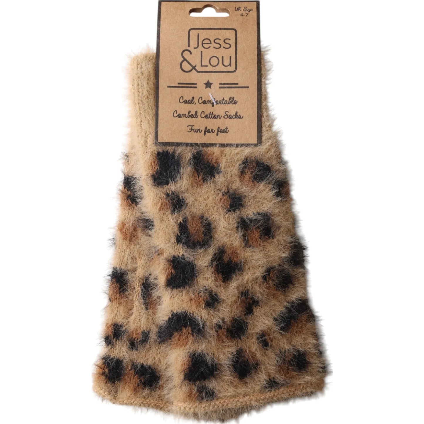 Jess & Lou Leopard Fluffy Knit Fingerless Gloves