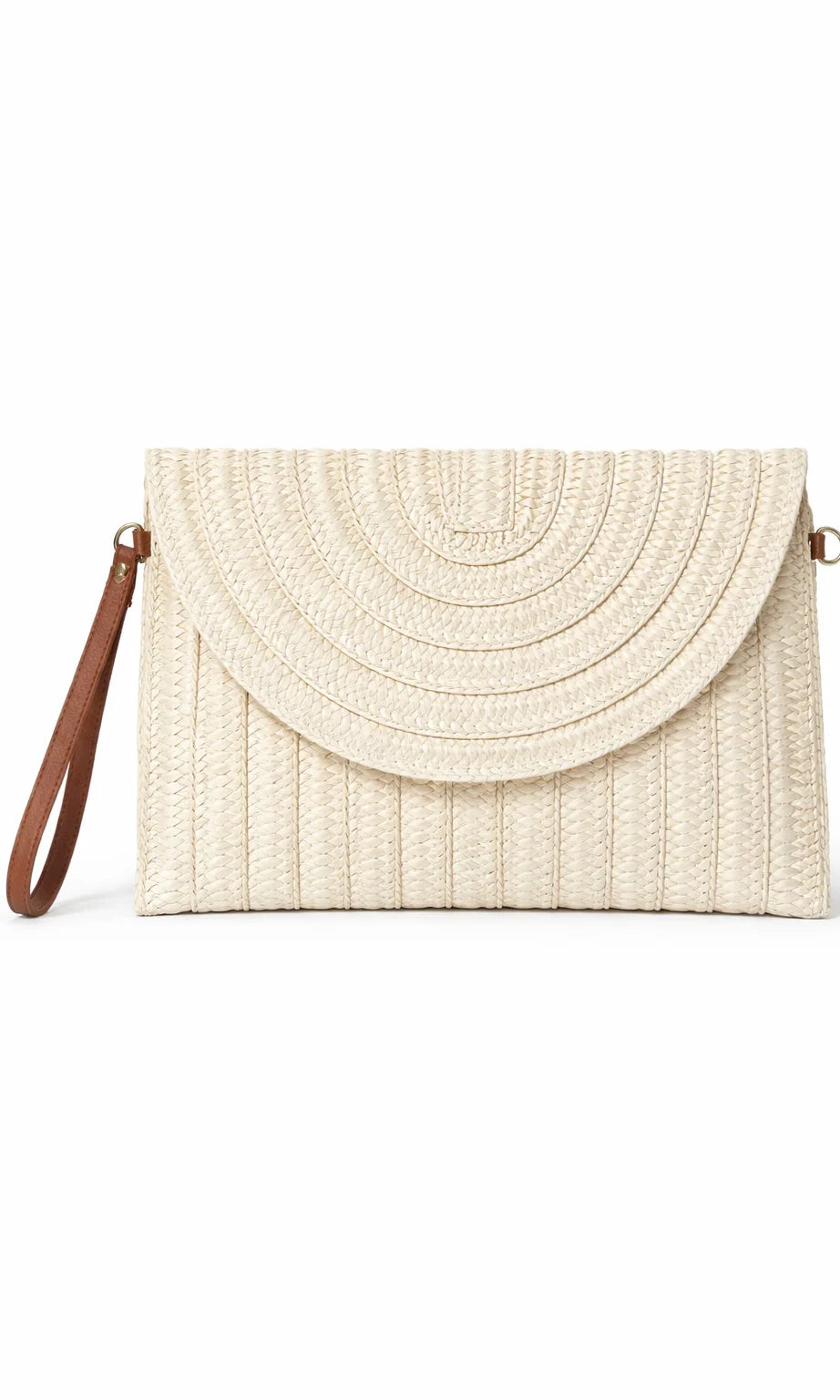 Beige Plain Straw Clutch Bag on a white background 
