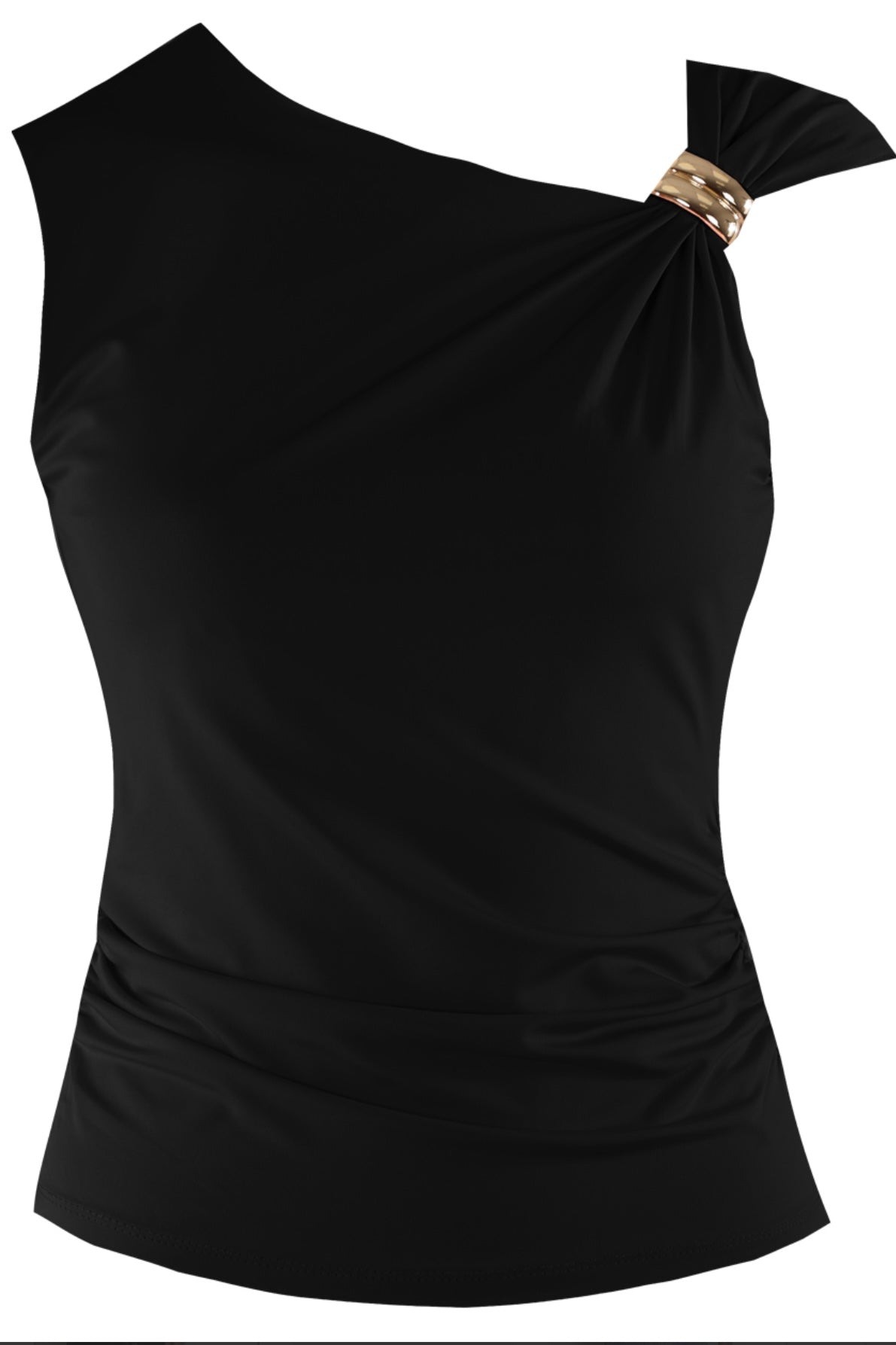 Close Up of Black Sleeveless Top With Shoulder Buckle