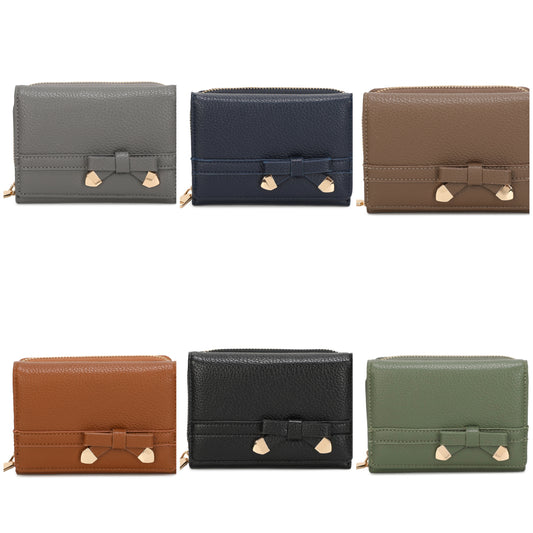 Set of six Bow Detail Purses in different colors with bow accents on a white background