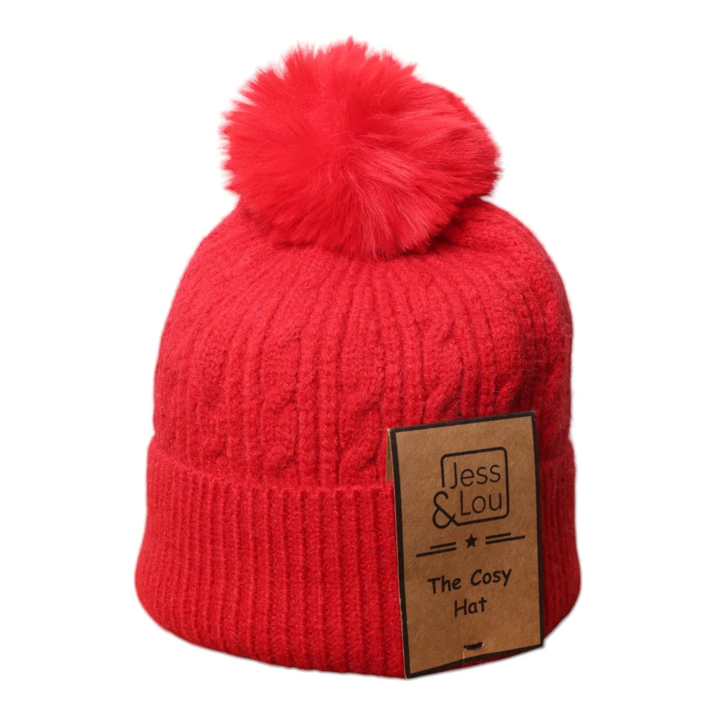 Jess & Lou Red Cable Bobble Hat