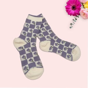 Flower With Pattern Socks - Lilac