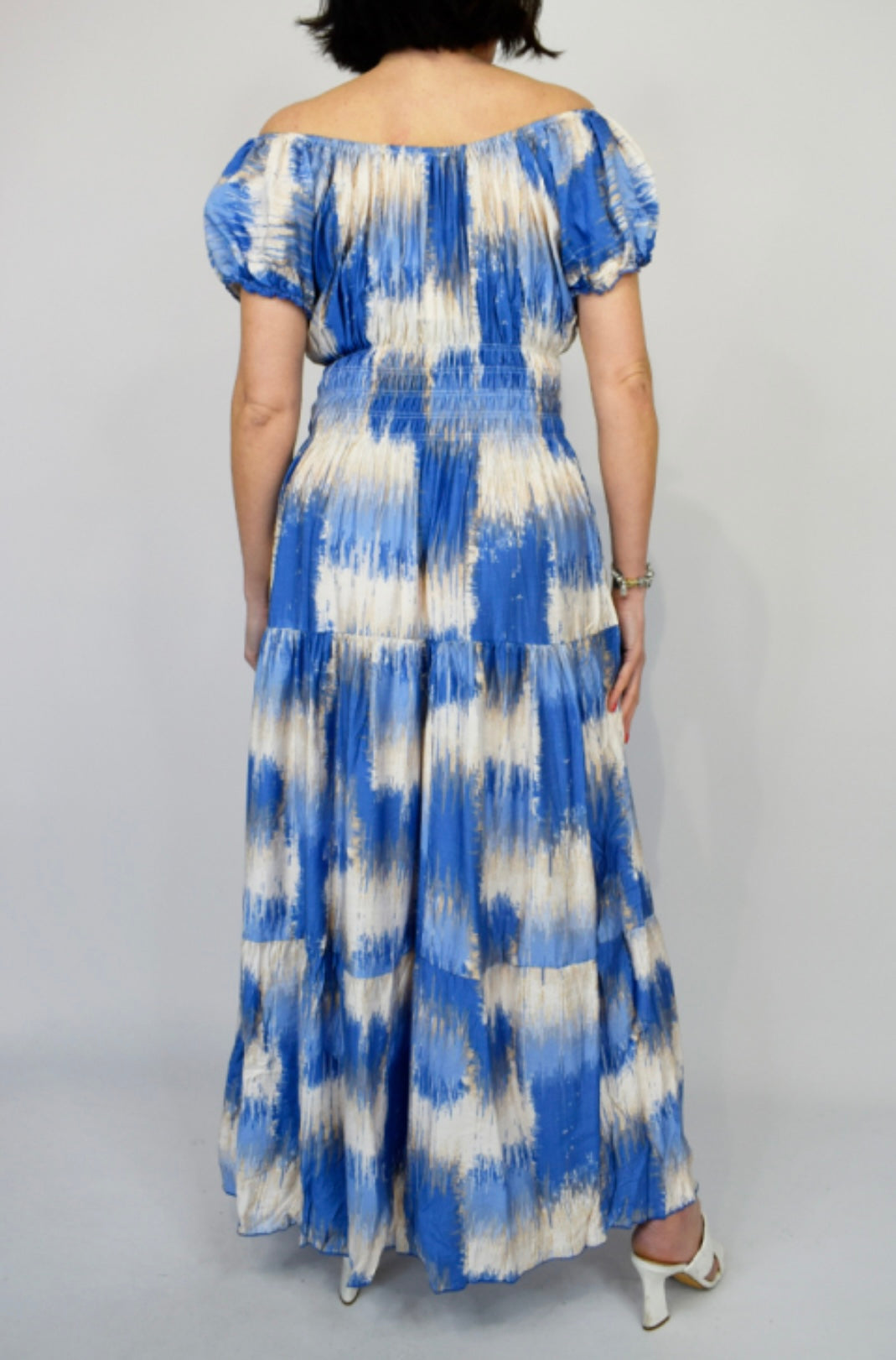Multi Splash Print Button Bardot Maxi Dress