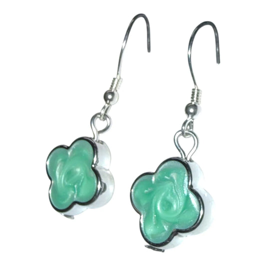 Jess & Lou Aqua Blue Clover Pearlescent Earrings