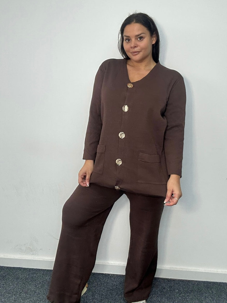 Plus Size Button Front Two Piece Co-Ord Lounge Set