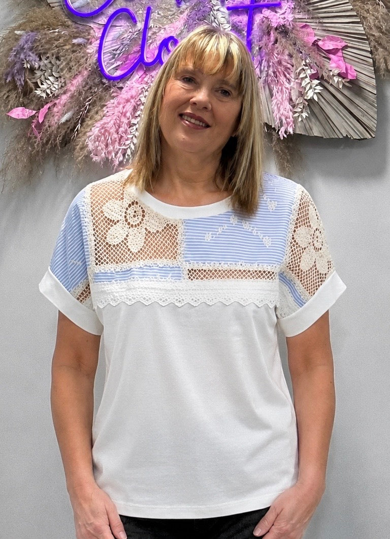 Crochet Stripe Cotton T-Shirt