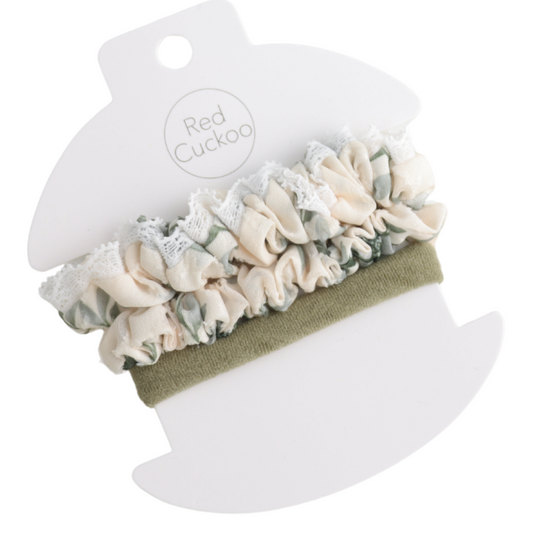 Cream and Green Scrunchies Pack Of 3 On display card