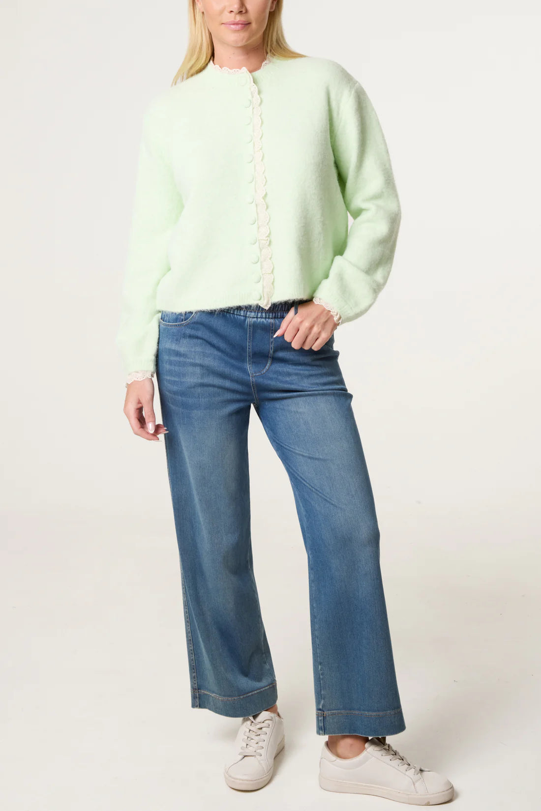 Broderie Anglaise Trim Knit Cardigan