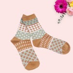 Flower Dots Heart Pattern Socks - Tan