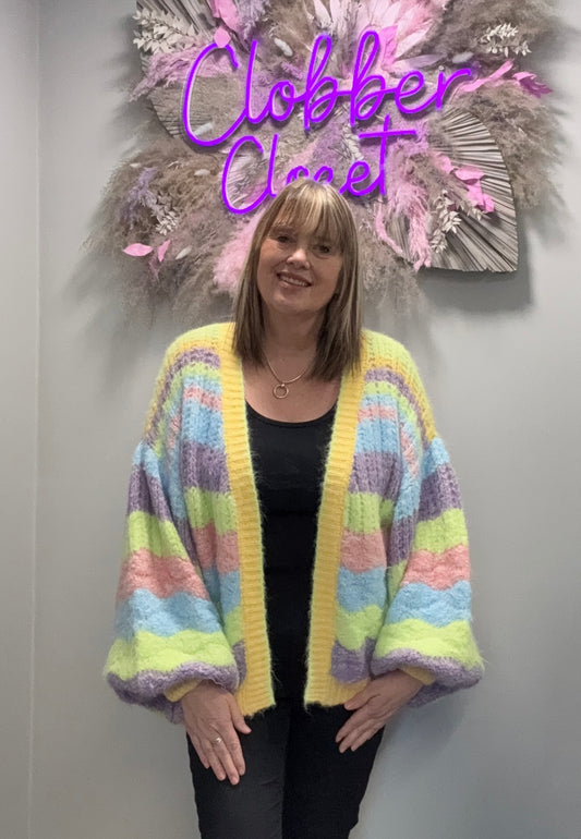 Wavy Colour Block Knit Cardigan