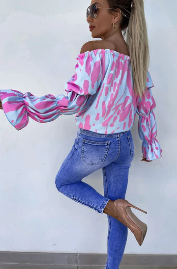 Rita - Bardot Abstract Patterned Blouse