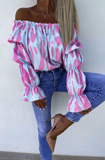 Rita - Bardot Abstract Patterned Blouse