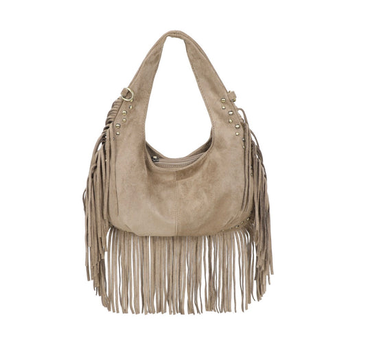 Boho Fringe Suede Shoulder Bag