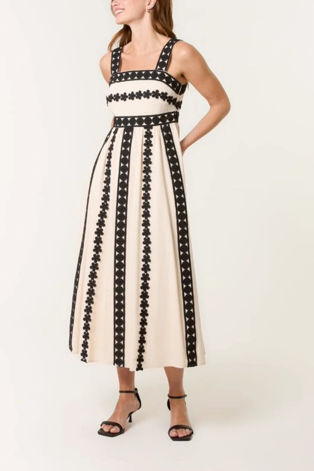 Embroidery Detail Luxe Strappy Midi Dress