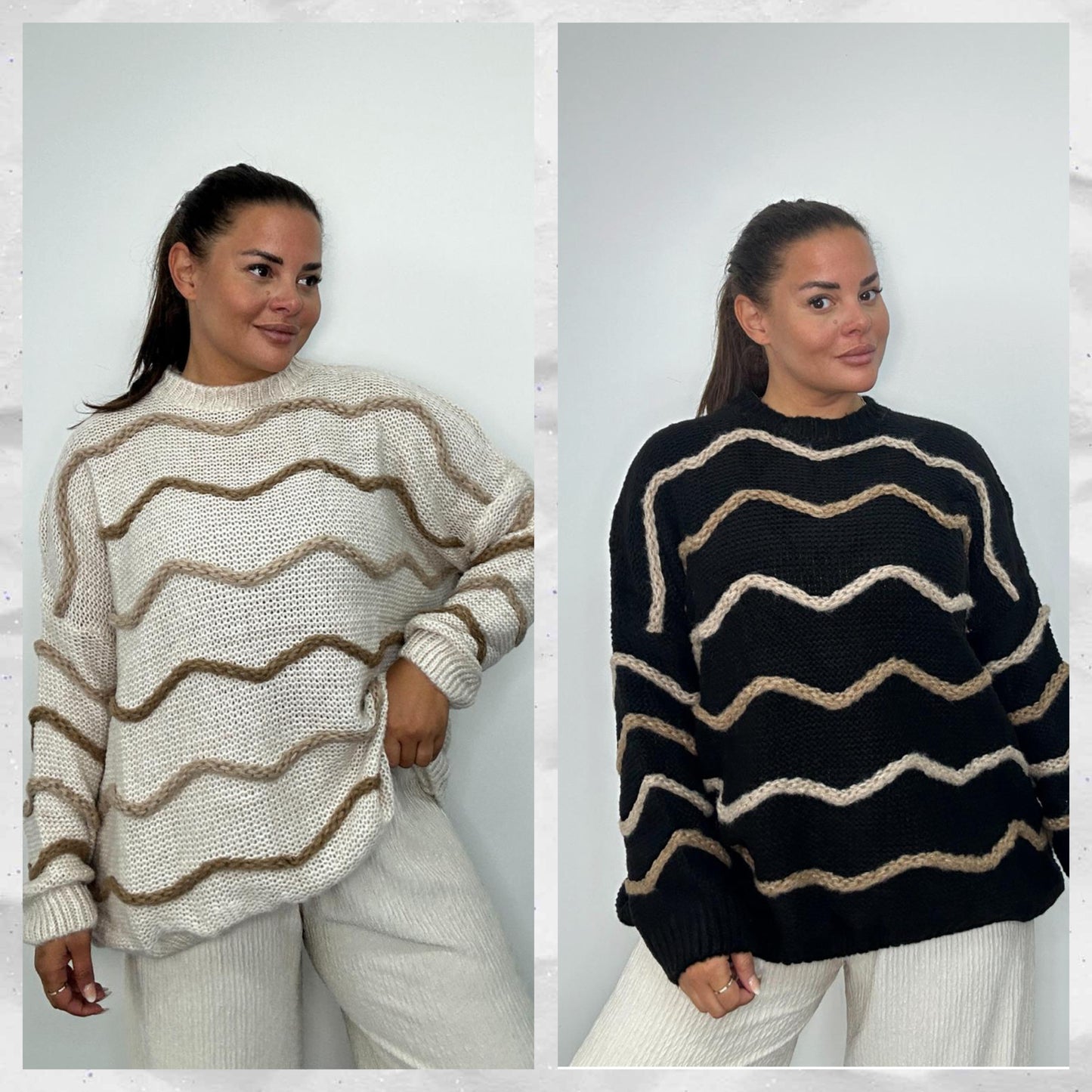 Plus Size Knitted Jumper with Wave Stripe Pattern