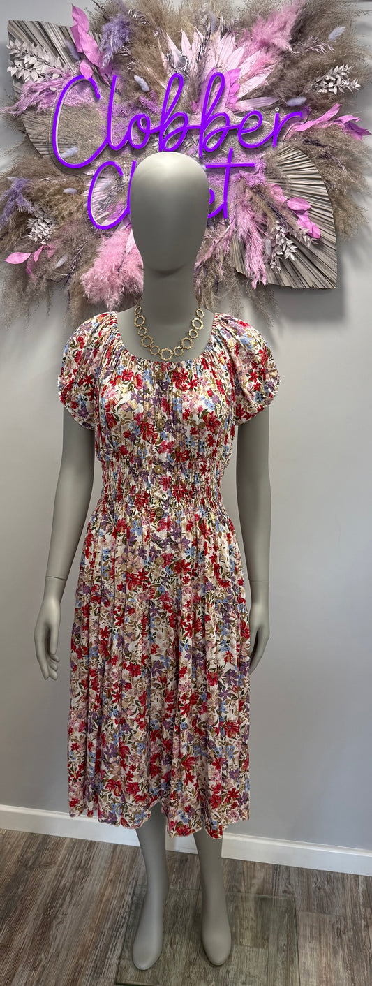 Floral Gold Foil Midi dress