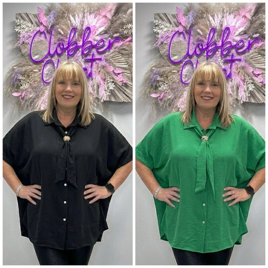 Plus Size Tie Neck Button Front Blouse