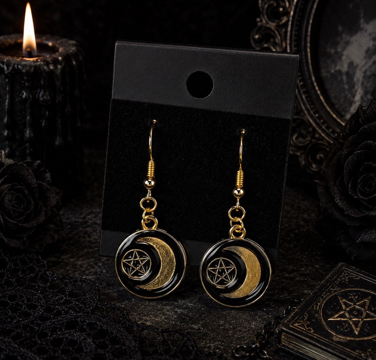 Black and Gold Gothic Halloween Dangle Drop Earrings