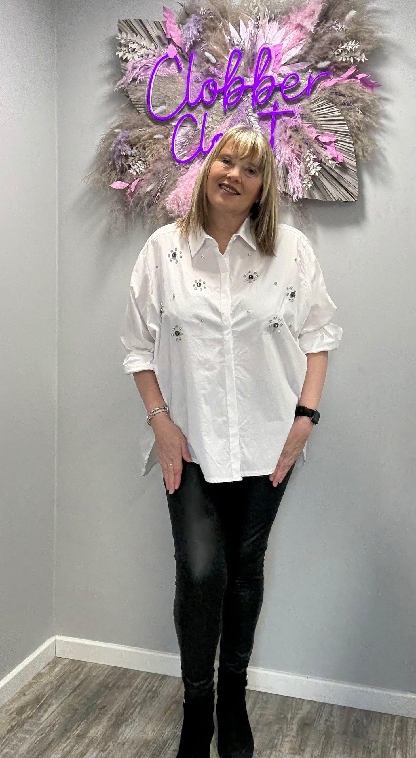 Zeta Otto White Circles Diamante Shirt