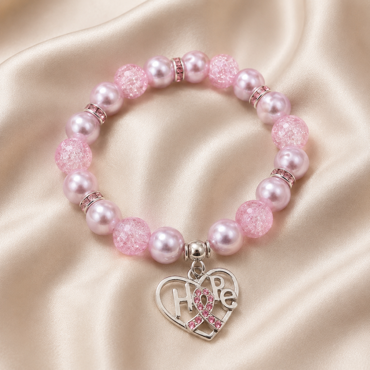 Handmade Breast Cancer Hope Pink Stretch Bracelet